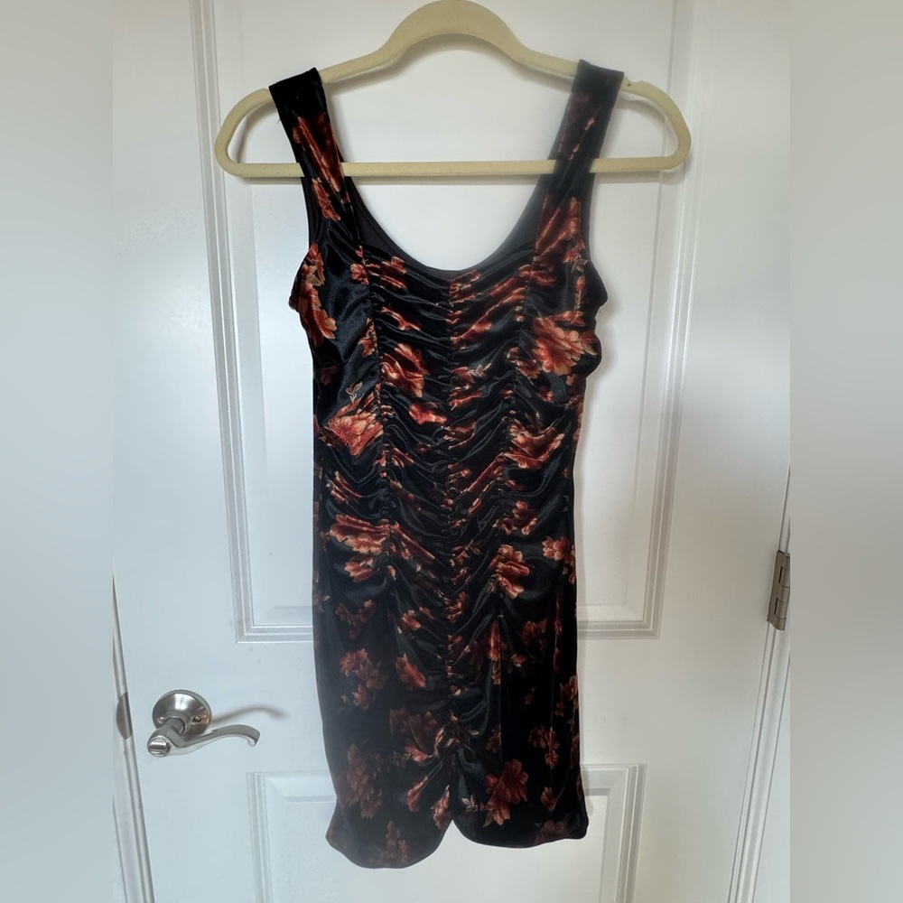 Free Press Black and Red Floral Midi Dress